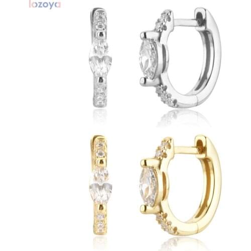 Lozoya 925 Sterling Silver Gold Ovals Crystal Jewelry Huggies Zircon CZ 8.5mm Luxury Jewelry Gift Wedding Piercing Pendientes