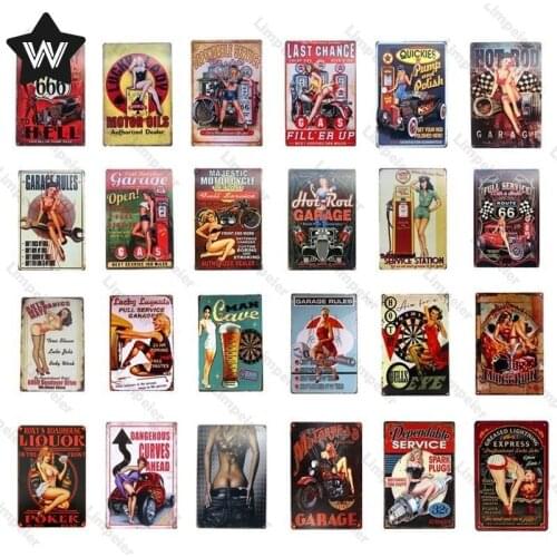 Pin Up Girl Metal Tin Sign Sexy Lady Metal Poster Vintage Wall Sticker Metal Plaque Tin Plate Hot Lady Metal Sign for Club Decor