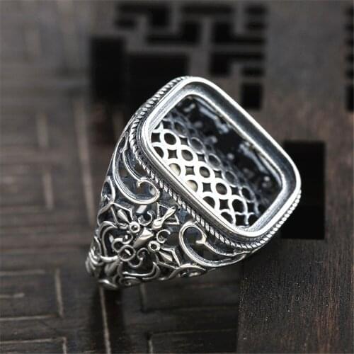 Ring Setting for 14x18mm Rectangle Cabochons Ring Blank Thai Sterling Silver Adjustable Band Ring Base JZ0003