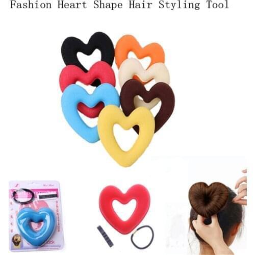 1 Set Fashion Heart Shape Hair Styling Tool Hair Bands for Women Girls Sponge Bract Head Meatball Ring Donut Hair Accessories