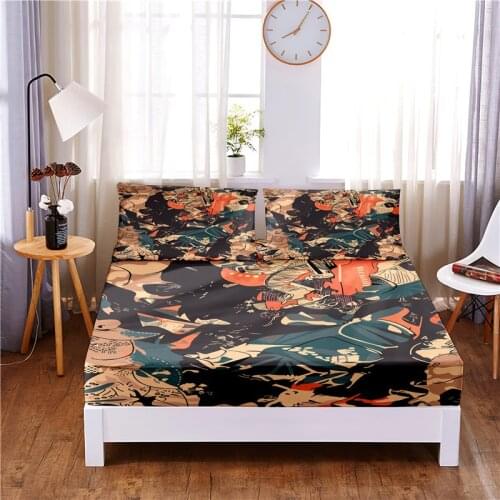 Astronaut Digital Printed 3pc Polyester Fitted Sheet Mattress Cover Four Corners with Elastic Band Bed Sheet Pillowcases