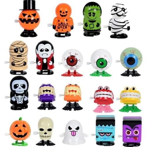 Novelty Teeth Clockwork Toy Halloween Pumpkin Ghost Skeleton Zombie Walking Jump Wind Up Toys For Children Halloween Party Gifts