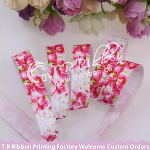New design! 5/8" heat transfer floral printed fold over elastic, 100yards for headwear decoration