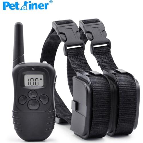 Petrainer 998D-2 Remote Electric Dog Shock Collar 300M Control Dog Training Collar For 2 Dogs
