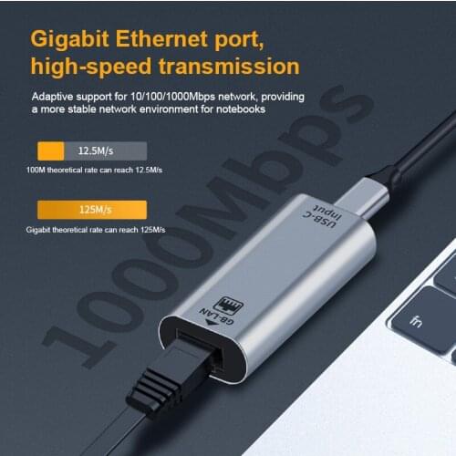 2021 New Aluminum Alloy Type-c Female To RJ45 Network Port Connector Plug And Play, Suitable For Computer Mobile Phone Tablet