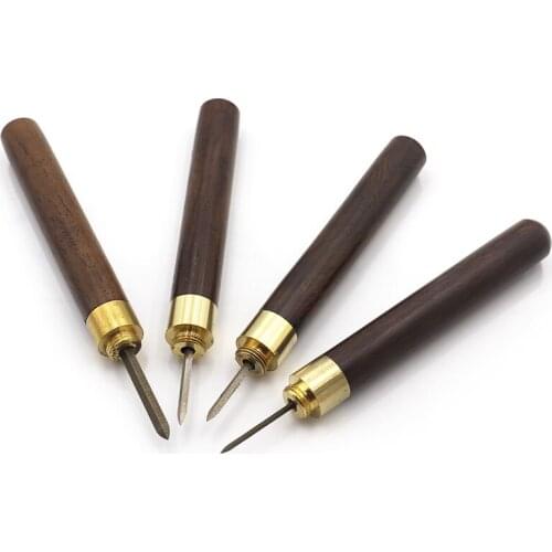 3/4/5/6mm DIY Leather Hand Tool Rhomboid Hole Awl Leather Punching With Cover Wooden Handle Puncher Leather Craft Tool