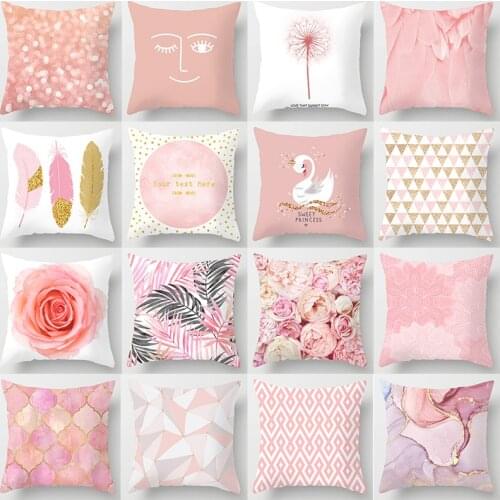 Pink Glitter Throw Pillow Case Mable Feather Rose Swan Cushion Covers for Home Sofa Chair Decorative Pillowcases