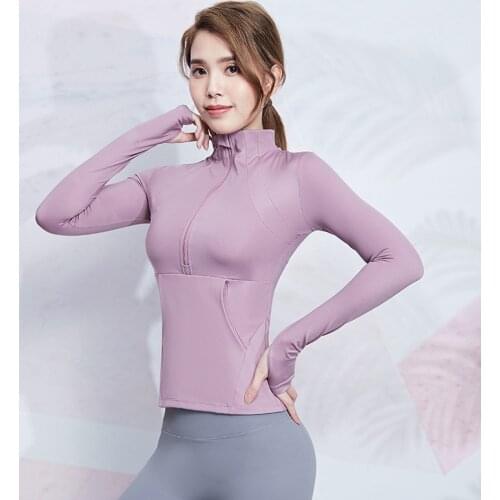 Willarde Women Slim Workout Yoga Shirt Long Sleeve Running Cycling Blouse Femme Zipper Athletic Gym Clothing with Thumb Holes