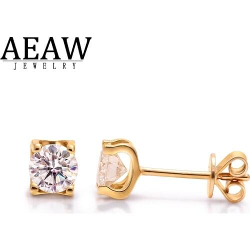 Real 0.5-1.0 Carat D Color Moissanite Stud Earrings For Women Top Quality 100% 14k Yellow Gold Sparkling Wedding Jewelry