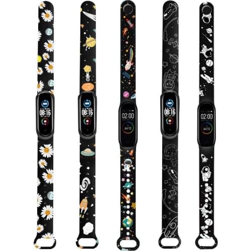 Mi Band 6 5 4 3 Silicone Wristband Printed Bracelet Replacement MiBand 4 6 Wrist Color Fashion Trendy TPU Strap Mi Band 4 5 6