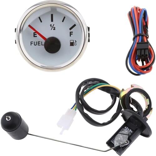 2 inch 52mm 9-32V Pointer Fuel Tank Level Gauge Meter Indicator 0-190ohm with Sensor Kit - Waterproof - White