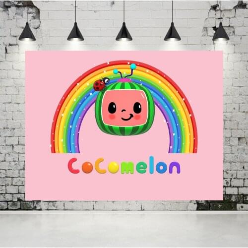 VinylBDS Cocomelon Newborn Birthday Banner Photography Backdrops Rainbow Pink Photo Studio Baby Background for Kids Party Props