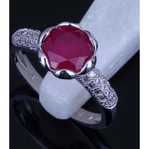 Love Monologue Silver Color Jewelry Romantic Red Crystal & Cubic Zirconia Flower Ring Free Gift Bag X0018 Fast Shipping