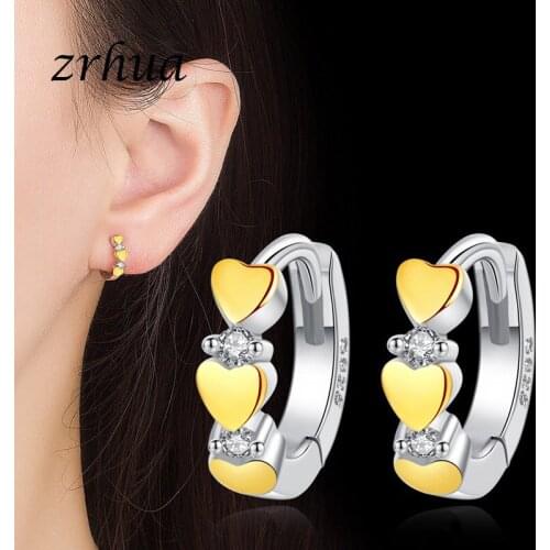 ZRHUA Woman Lever Back Hoop Earrings 925 Sterling Silver Exquisite Yellow Crystal Romantic Heart Birncos Female Original Gifts