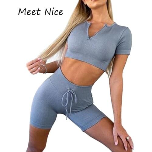 2 Two Piece Set Women Crop Tops and Shorts Set Short Sleeve Casual Short Top Tracksuit Womens Sets Conjunto Feminino