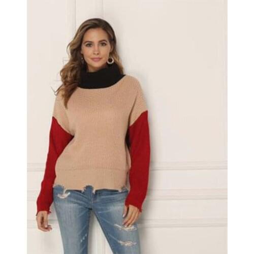 New Autumn Winter Patchwork Turtleneck Sweater Women Loose Long Sleeve Pullovers Female Street Trendsetters Knitted Top 2021