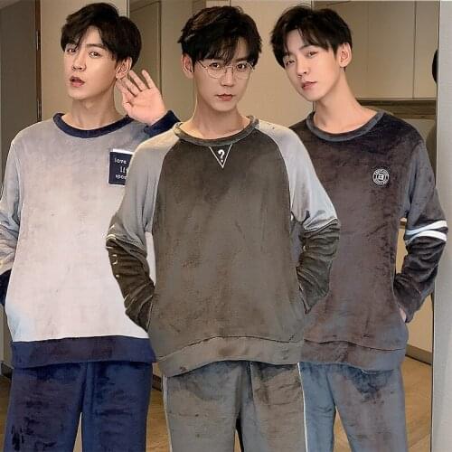 2021 Winter Thick Warm Flannel Pajama Sets For Men Korean Long Sleeve Coral Velvet Sleepwear Suit Pyjama Lounge Homewear Clothes