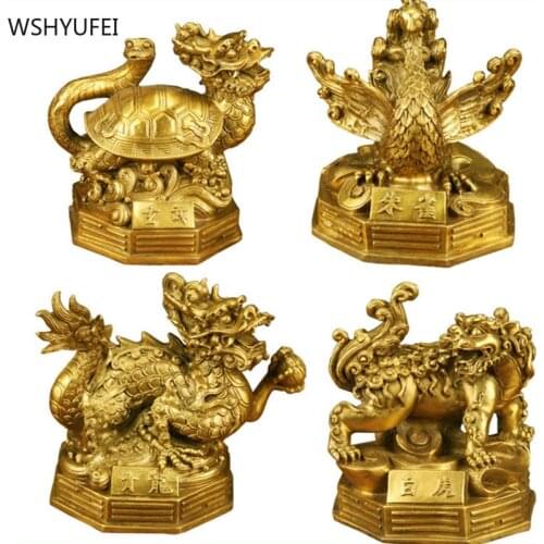1 pc Chinese Style Four Great Beasts Ornament Copper Qinglong, White Tiger, Suzaku, Xuanwu Office Study Decorations Crafts