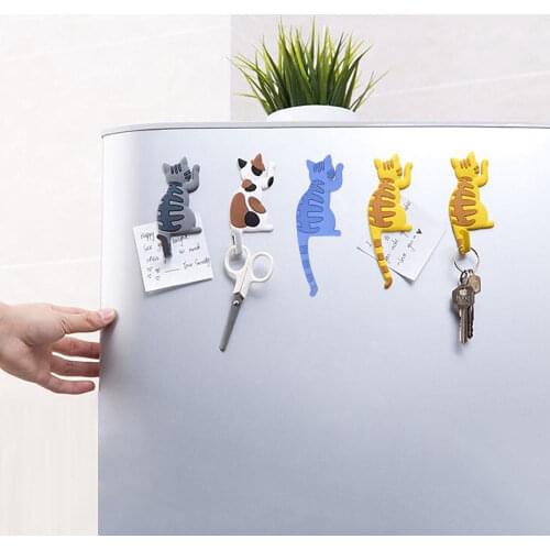 1PC Cartoon Cat Fridge Sticker Magnet Hook Refrigerator Sticker Message Holder Removable Kitchen Magnets Hooks Home Decor