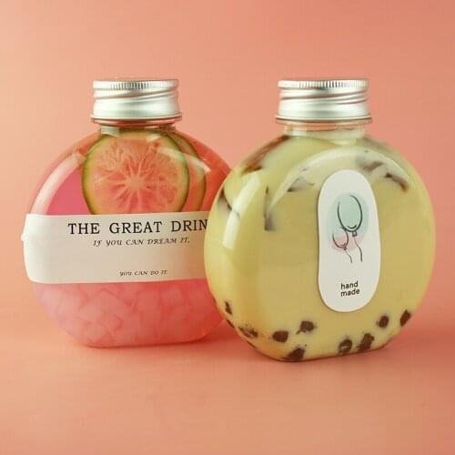 10pcs Net Red Creative milk tea cup 300ml disposable PET plastic beverage jucie ice coffee milkshake packaging cups with lids