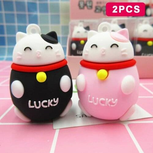 2Pcs/set Cartoon Mini Cat Plastic Pencil Sharpeners Portable Couples Lucky Animal Pencil Cutter for Kids Gift School Stationery