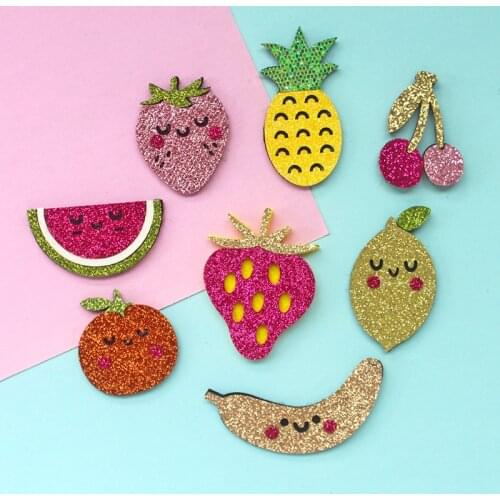 20pcs Padded Glitter Fruit Strawberry Banana Pear Apple Applique for DIY Kids Headwear Girl Hair Clips Bow baby Accessories Fetl