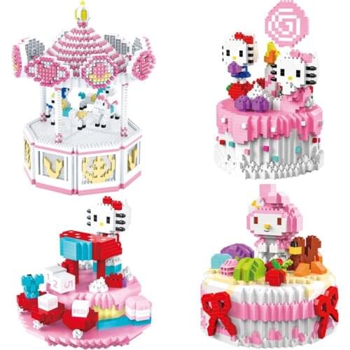 2021 New Hello Kitty series cute cartoon character cake model diamond small building blocks children toy girl birthday gift