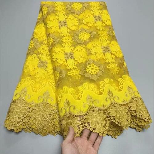 2021 High Quality African Nigerian Tulle Lace Fabric Milk Silk Wedding Party Dress French Embroidered Golden 2.5Yards