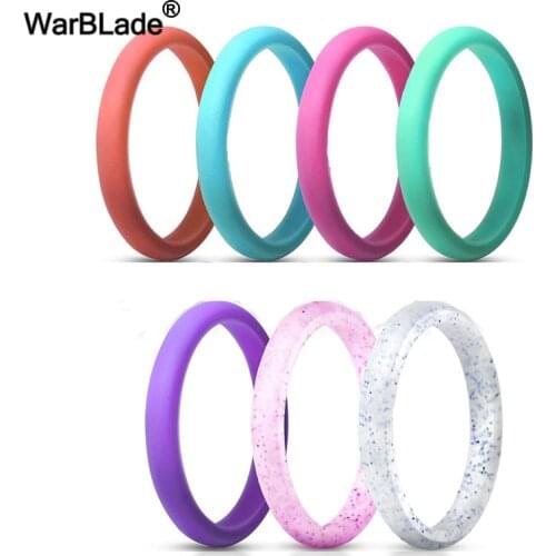 7pcs 4-10 Size Hypoallergenic Crossfit Flexible Glitter Silicone Ring Food Grade FDA Rubber Finger Ring For Women Wedding Rings