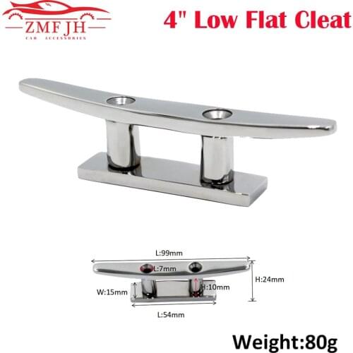 8PCS 316 Stainless Steel Boat Cleat 4 inch Low Flat Cleat Polished Surface Combo Mooring Cleats for Boat Accessories