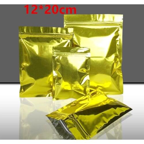 80Pcs/ Lot 12*20cm Golden Zipper Aluminum Foil Resealable Valve Package Pouches Coffee Powder Nuts Mylar Packaging Storage Bags