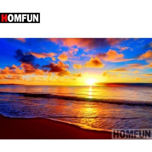 HOMFUN 5D DIY Diamond Painting Full Square/Round Drill "Seaside sunset" Embroidery Cross Stitch gift Home Decor Gift A07894