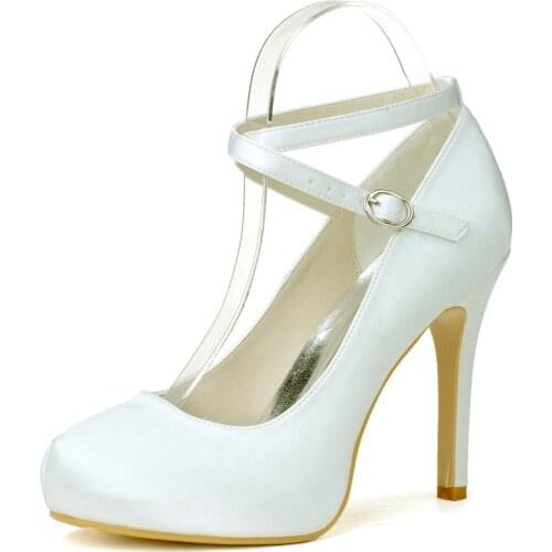 High Heels Platform Satin Wedding Shoes Round Toe Heeled Platform Prom Evening Formal Party Bridal Women Dress Pumps