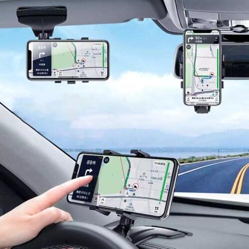Car Multifunctional Mobile Phone Bracket 360 Degree Sun Visor Mirror Dashboard Mount GPS Stand Phone Holder With Parking Card