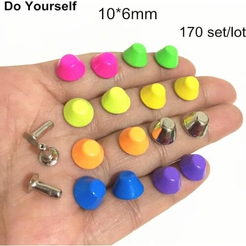 Free Shipping - 10mm Punk Style Colorful Fluorescence Bucket Shape Metal Rivet Spike Studs,Punk Rock Bag Belt Leathercraft DIY