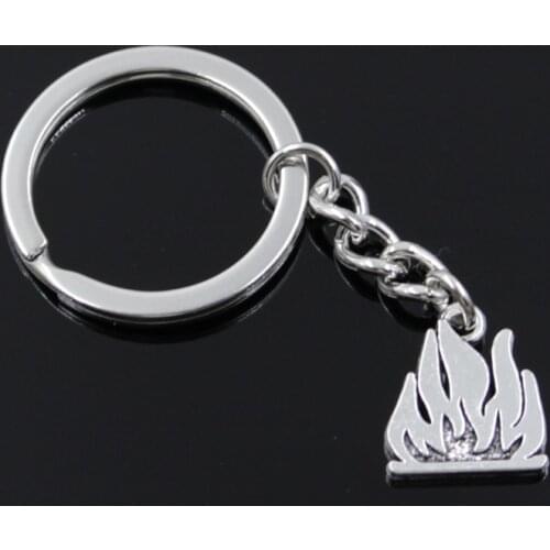 New Fashion Men 30mm Keychain DIY Metal Holder Chain Vintage Flames Fire 15x18mm Silver Color Pendant Gift