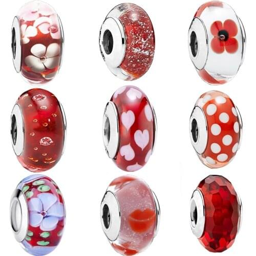 925 Sterling Silver Floating Bracelet Charms Glass Beads Fit Original Charms Bracelets for Women Necklace Womens Jewelry