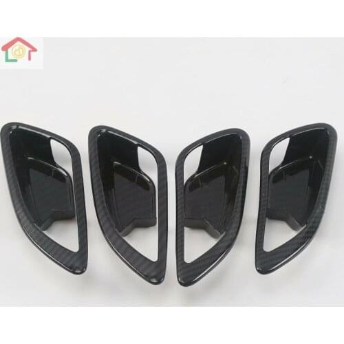 For Hyundai ix35 2018 2019 Carbon Fiber Style Inner Door Handle Cover Catch Bowl Trim Insert Bezel Frame Garnish
