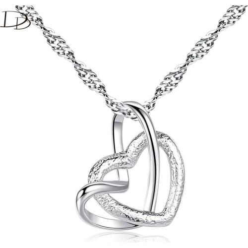 DODO Chic Double Heart Pendant & Necklace Women Water-wave Chain Silver Color Frosted Surface Kpop Fashion Jewelry Valentin N158