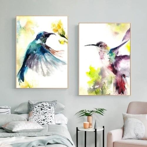 Watercolor Hummingbird Animal Posters and Prints Nordic Canvas Painting Bird Wall Art Pictures for Living Room Home Decoration