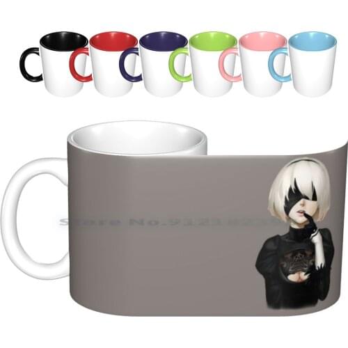 Nier Automata Ceramic Mugs Coffee Cups Milk Tea Mug Nier Automata Nier Automata Game B2 2b Yorha Girls White Hair Black Video