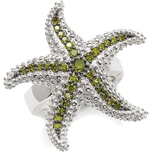 Glamourous Green Zirconia Starfish Cocktail Rings, 925 Sterling Silver Fashion Thomas Style Ring Heart Jewelry Ts Gift for Women