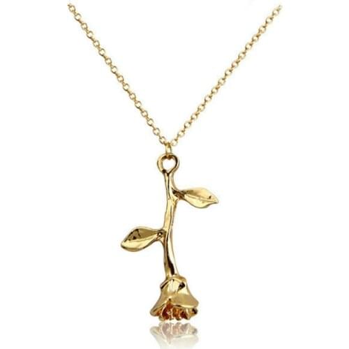 Fashion Jewelry Collier silver Color Gold Rose Statement Pendant Necklace Womens Beauty and Beast Jewelry Lovers Gifts Choker