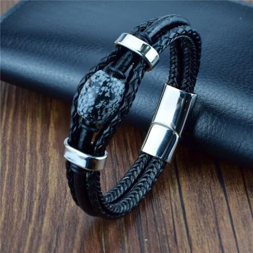 Leather Bracelets Handmade Jewelry Natural Alabaster Stone Bohemian Style Beaded Multi Strand Ribbon Bracelet Women Gifts