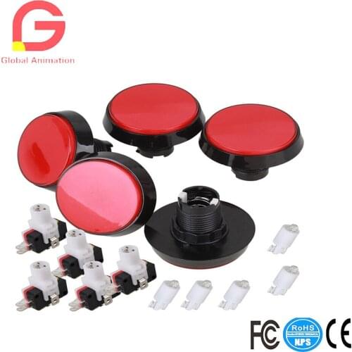 Red LED Light Lamp 60mm Dia Big Round Arcade Video Game Player Push Button Switch Pack of 5