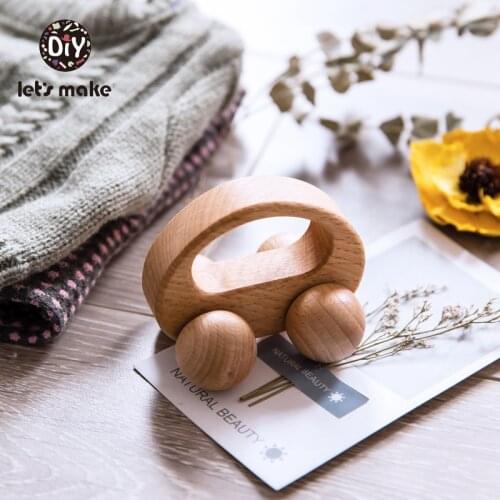 Lets Make 1pc Baby Teethers Car Shape Bpa Free Beech Wood Toys For Teeth Baby Product Cartoon Food Grade Teether Wooden Rattles