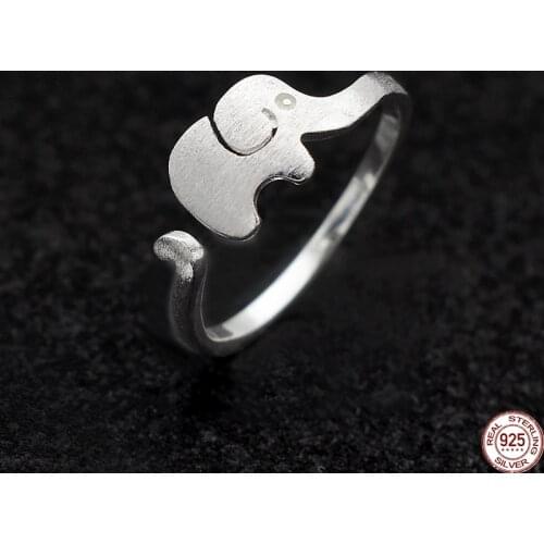 LKO 925 Sterling Silver Fashion Jewelry Adjustable Ring Wire Drawing Elephant Animal Opening Ring For Women Party Fine Jewelry