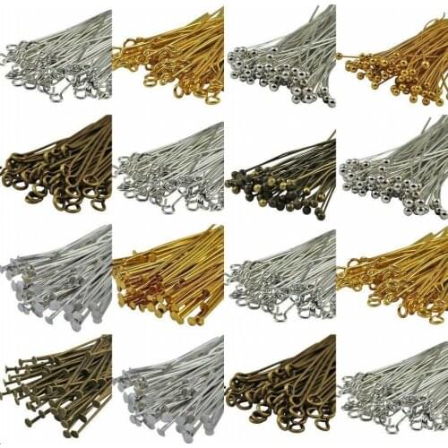 100Pcs Metal Pins Finding Jewelry Making Components Gauge Many Style Headpins Eyepins Ballpins for DIY Beads Bracelets