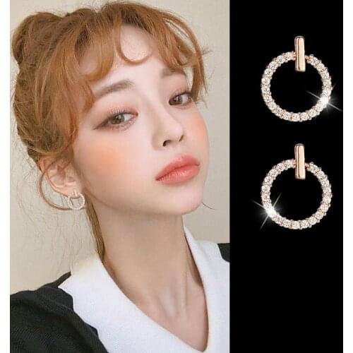 Fashion 925 Sterling Silver Crystal Rhinestone Geometric Round Stud Earrings For Women Beautiful Jewelry