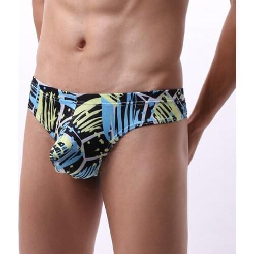 Mens Breathable Sexy Low Rise Seamless Soft Print Briefs Underwear Underpants Comfortable Quick-drying Ice Silk Mens Underwear